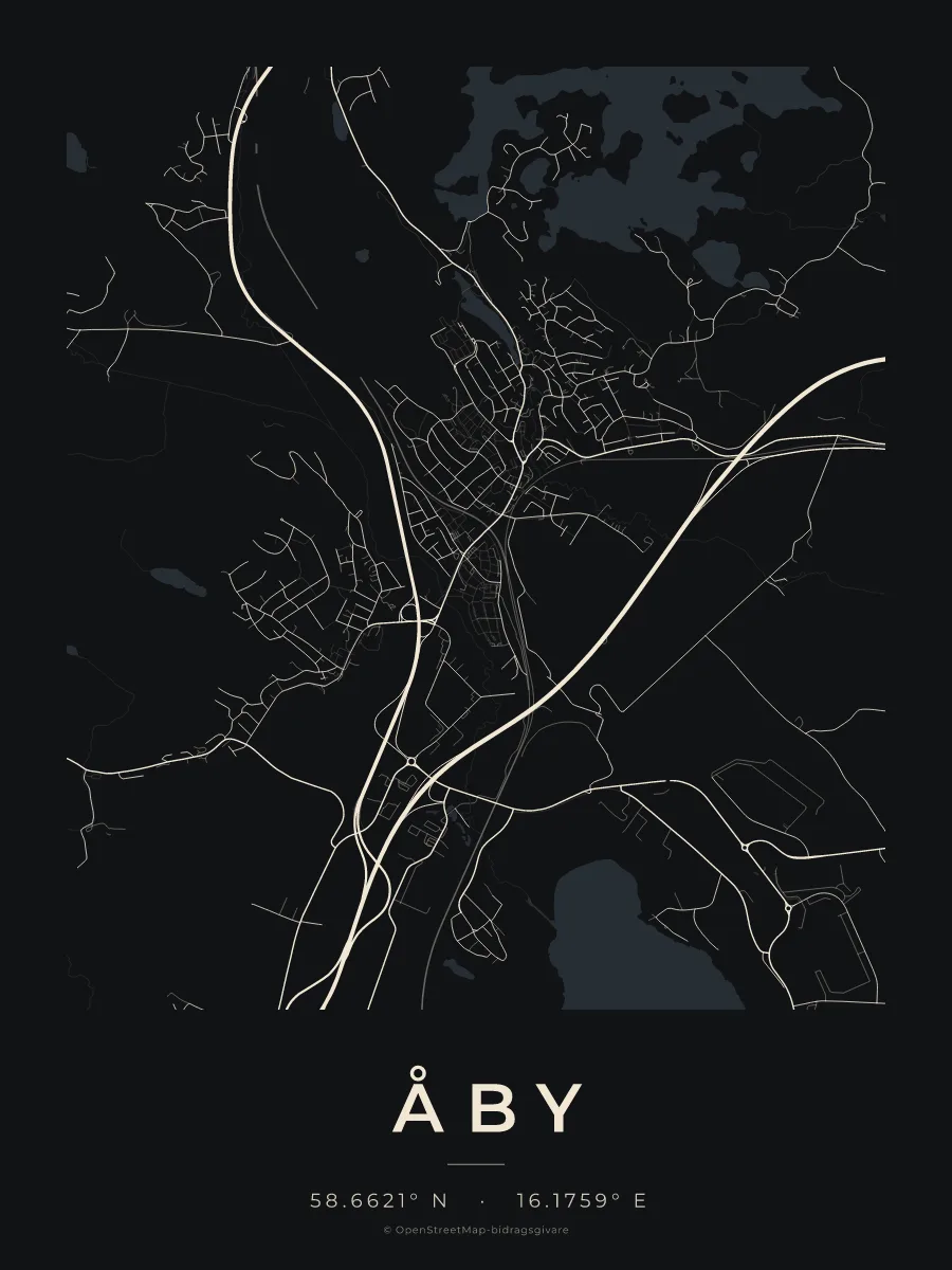 Kartposter över Åby i stilen Natt