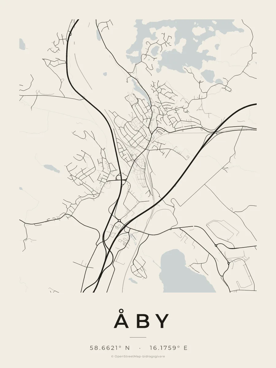 Kartposter över Åby i stilen Papper
