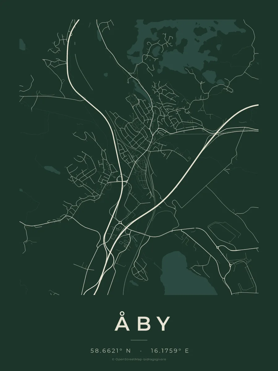 Kartposter över Åby i stilen Skog