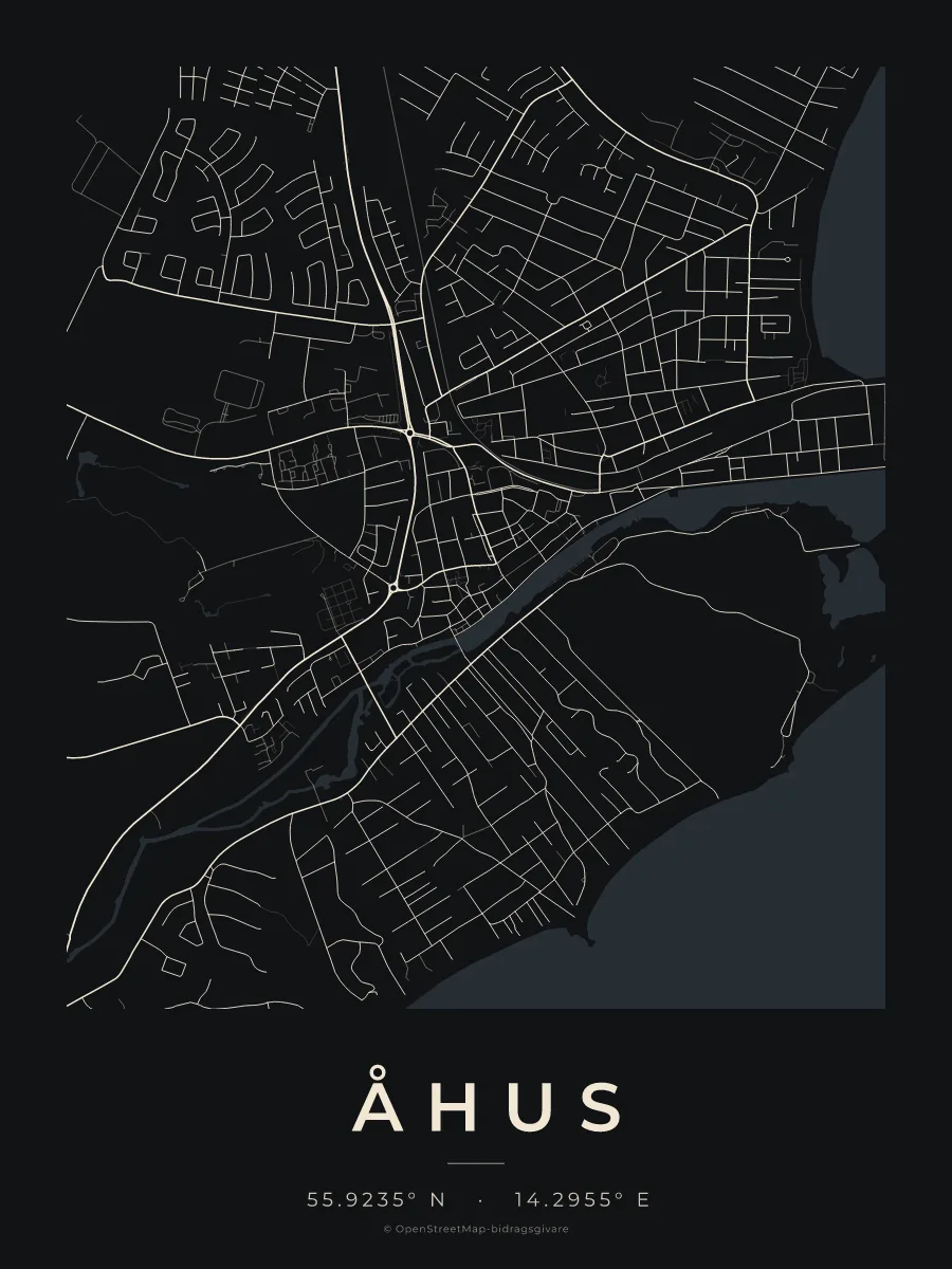 Kartposter över Åhus i stilen Natt