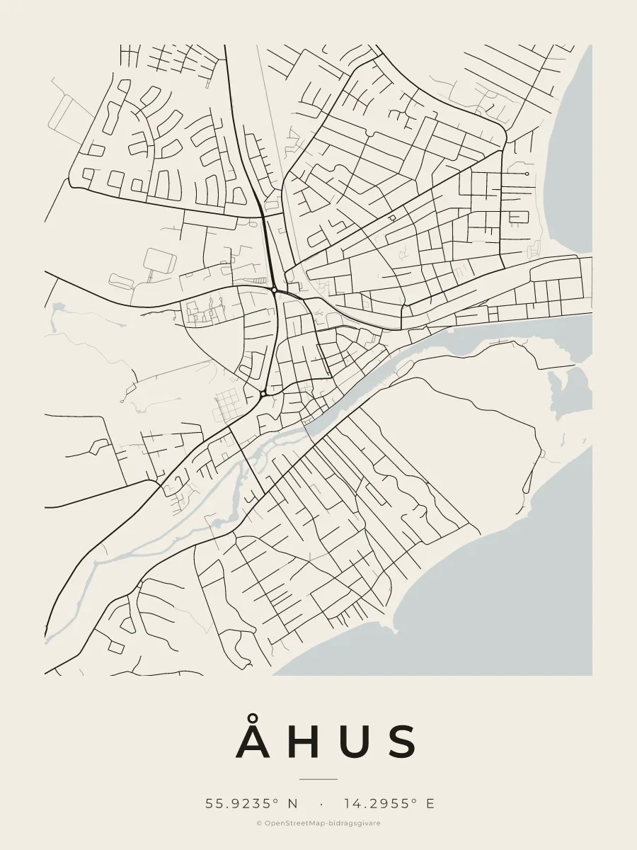 Kartposter över Åhus i stilen Papper