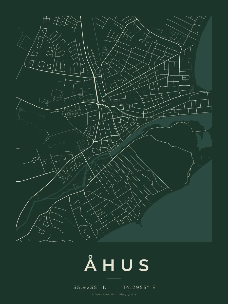 Kartposter över Åhus i stilen Skog
