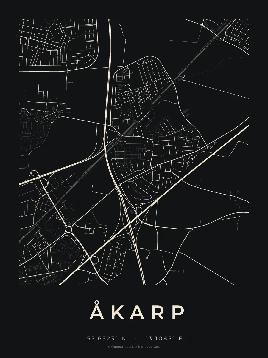 Kartposter över Åkarp i stilen Natt