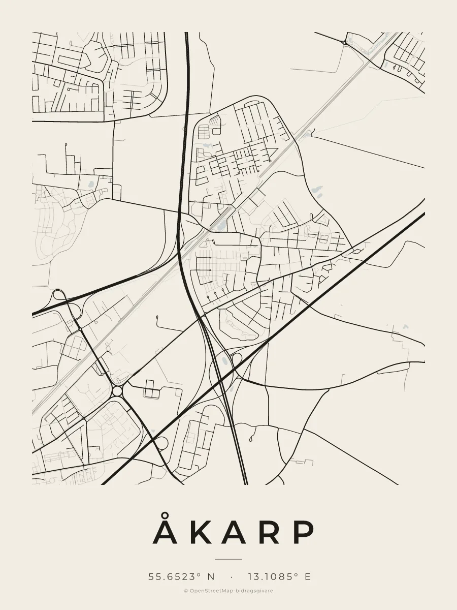 Kartposter över Åkarp i stilen Papper