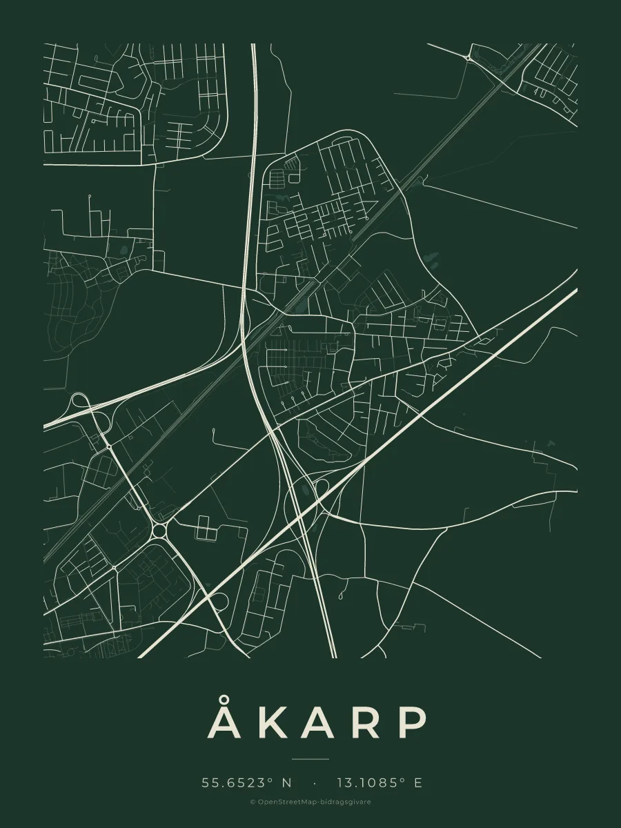 Kartposter över Åkarp i stilen Skog