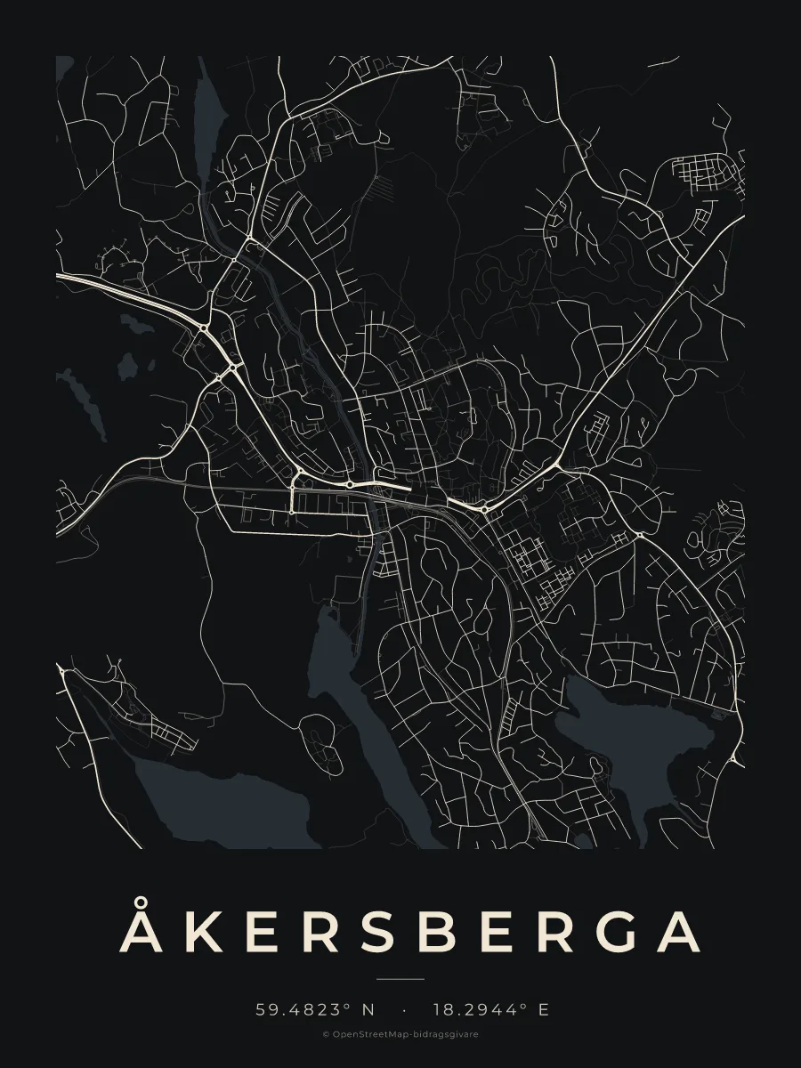 Kartposter över Åkersberga i stilen Natt
