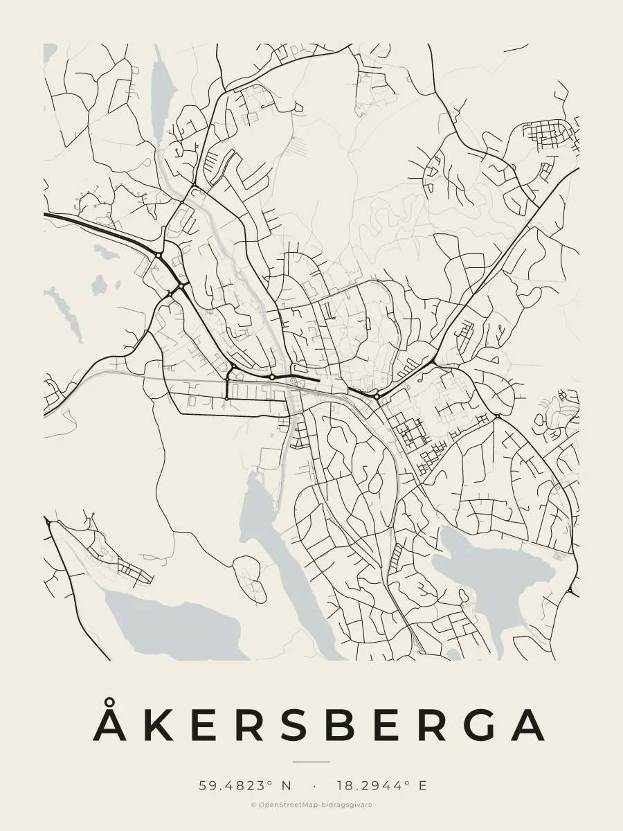 Kartposter över Åkersberga i stilen Papper