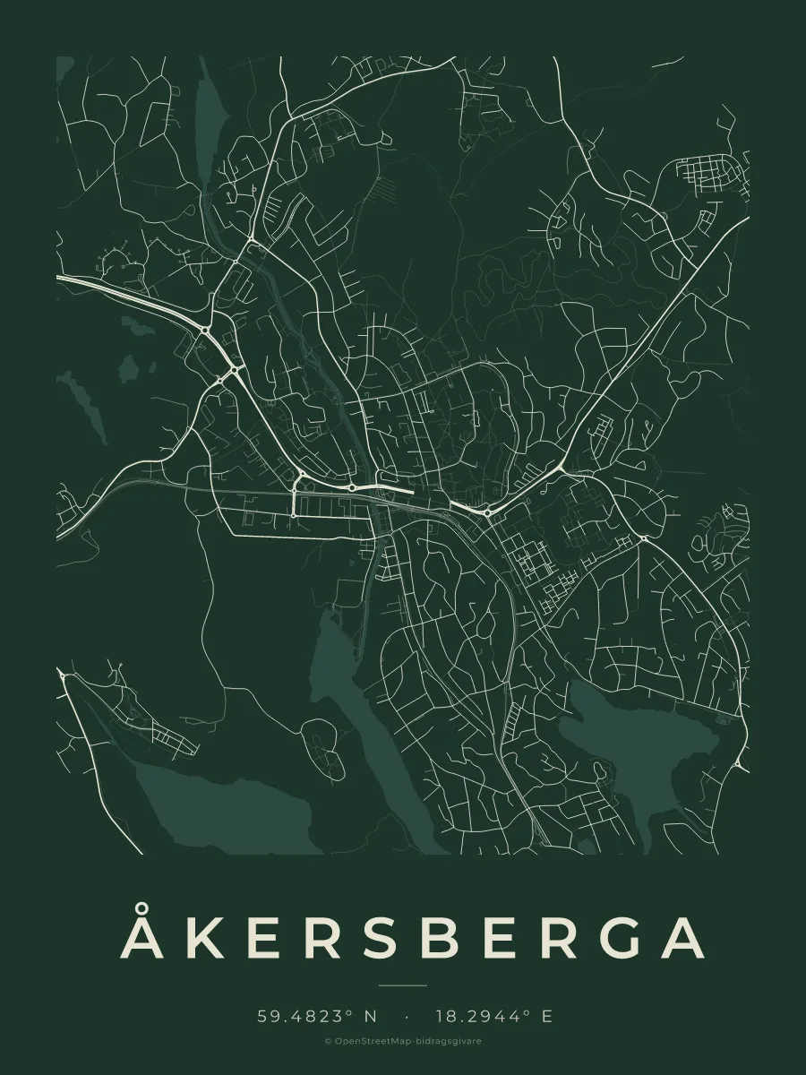 Kartposter över Åkersberga i stilen Skog