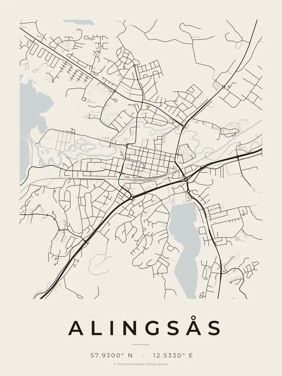 Kartposter över Alingsås i stilen Papper
