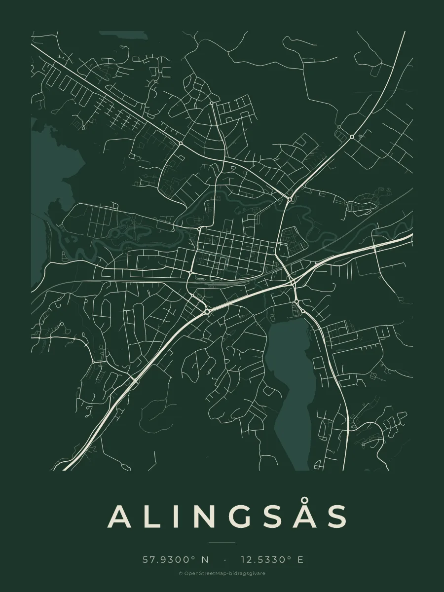 Kartposter över Alingsås i stilen Skog