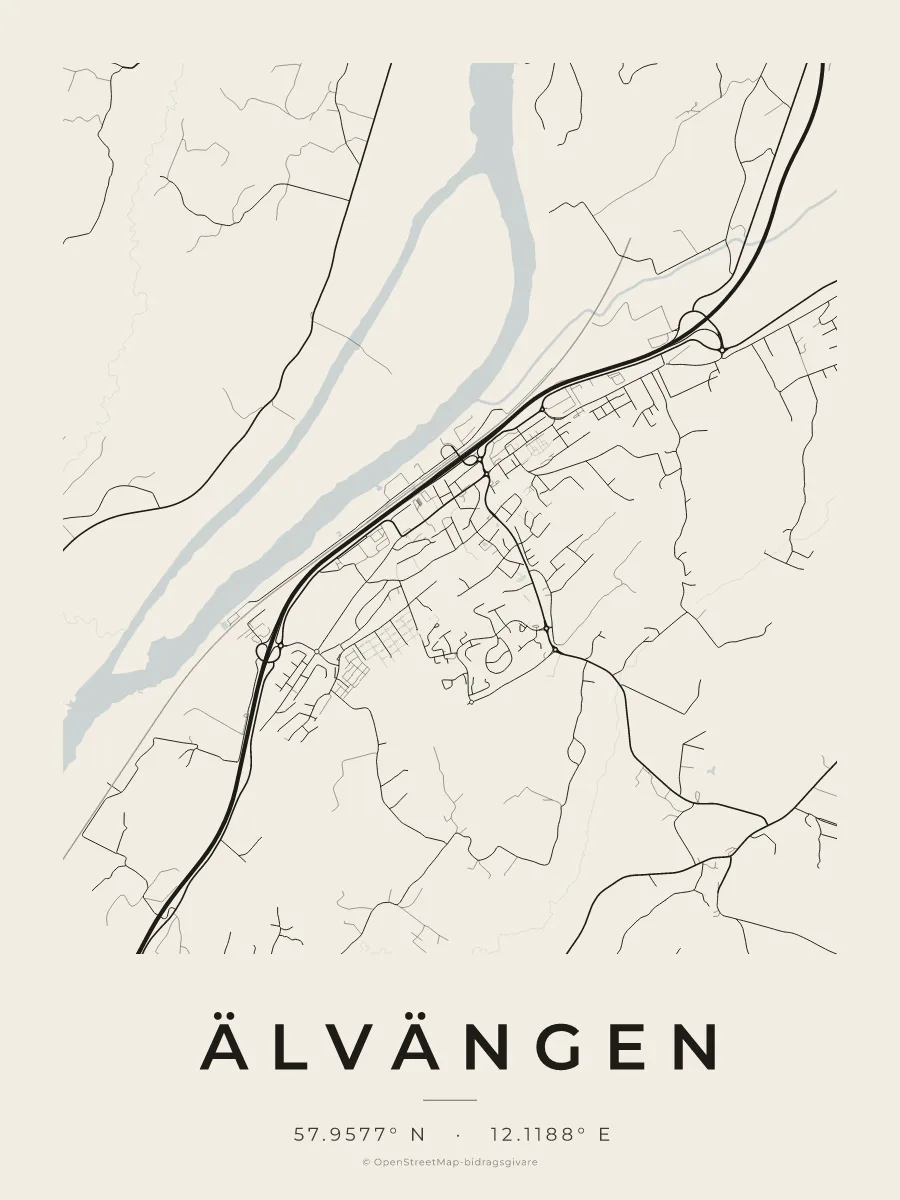Kartposter över Älvängen i stilen Papper