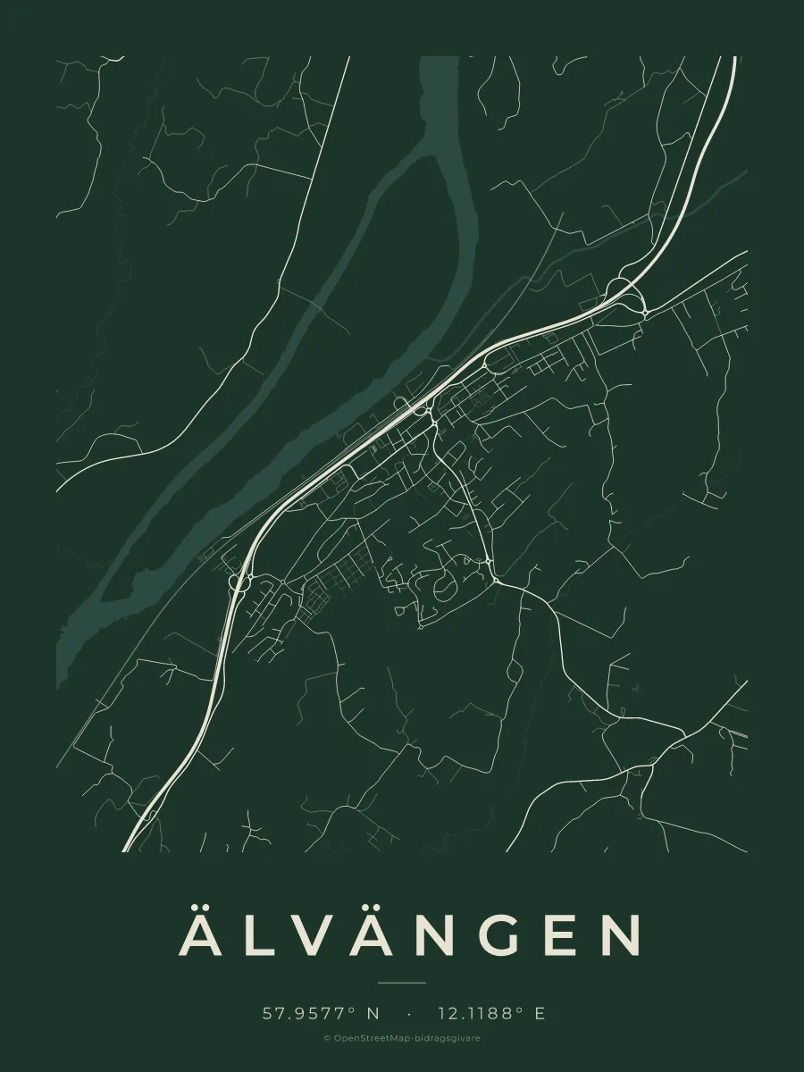 Kartposter över Älvängen i stilen Skog