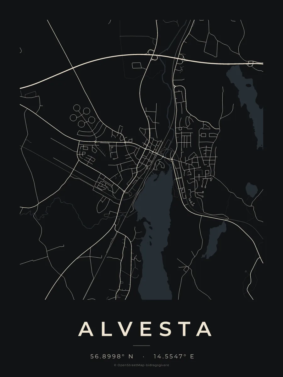 Kartposter över Alvesta i stilen Natt