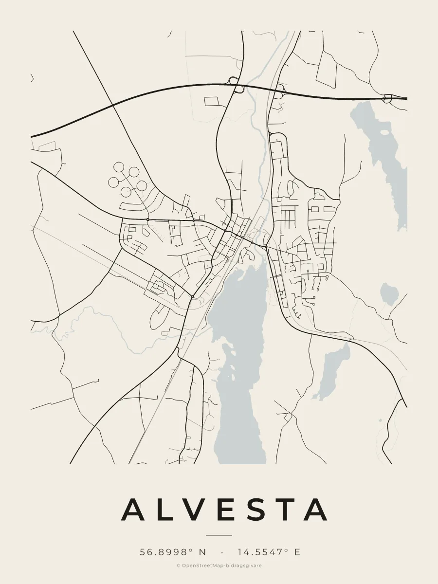 Kartposter över Alvesta i stilen Papper