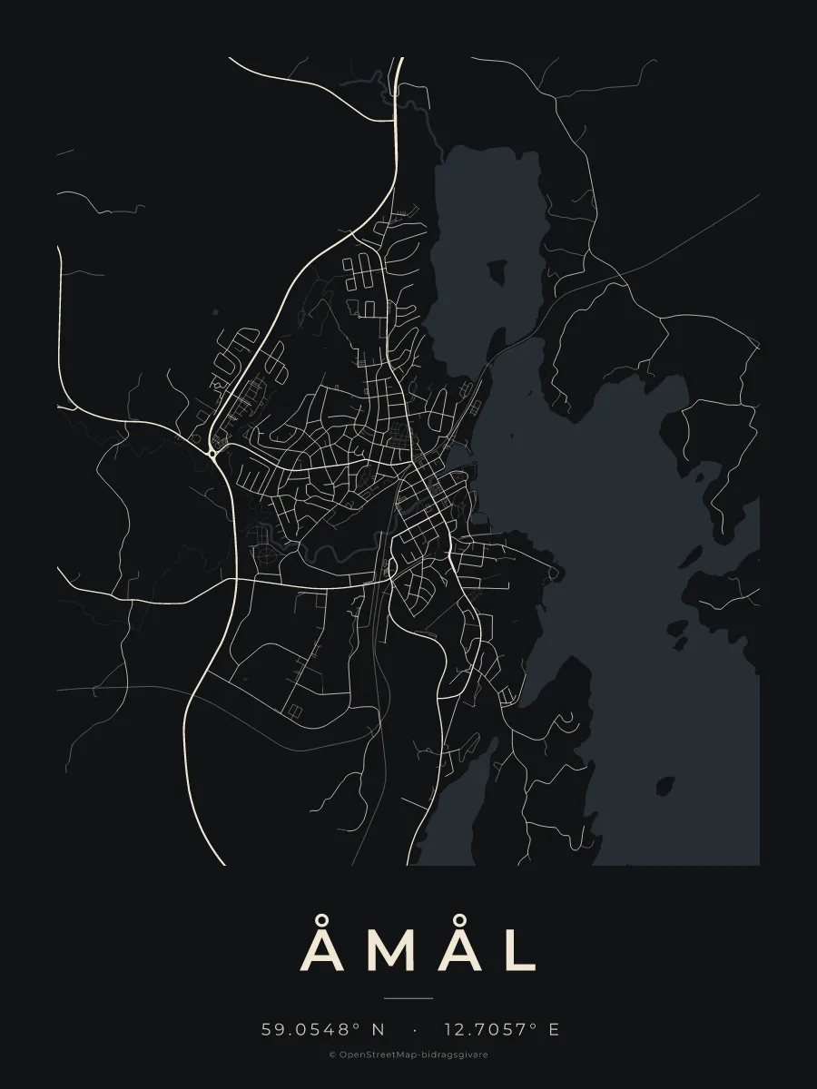 Kartposter över Åmål i stilen Natt