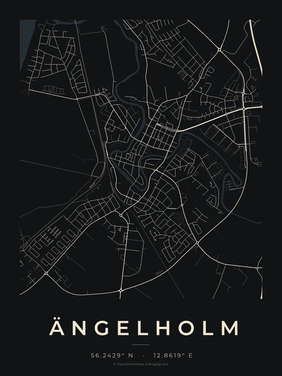 Kartposter över Ängelholm i stilen Natt