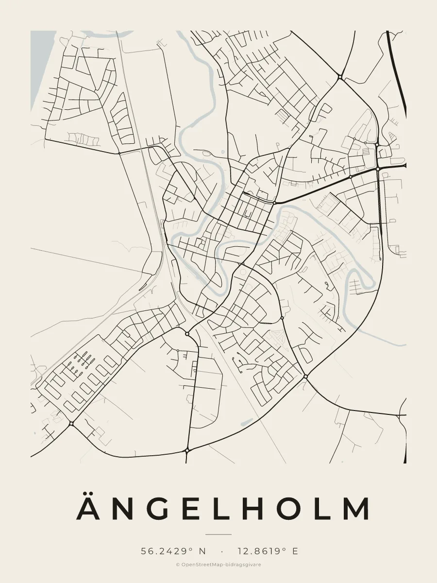 Kartposter över Ängelholm i stilen Papper