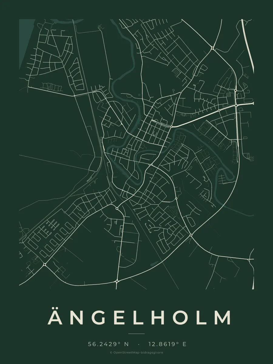 Kartposter över Ängelholm i stilen Skog