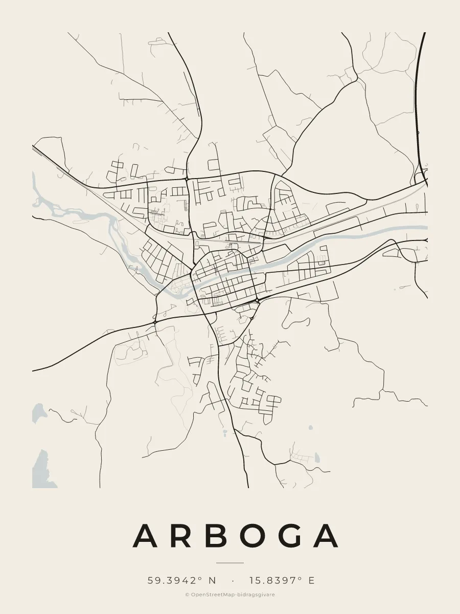 Kartposter över Arboga i stilen Papper
