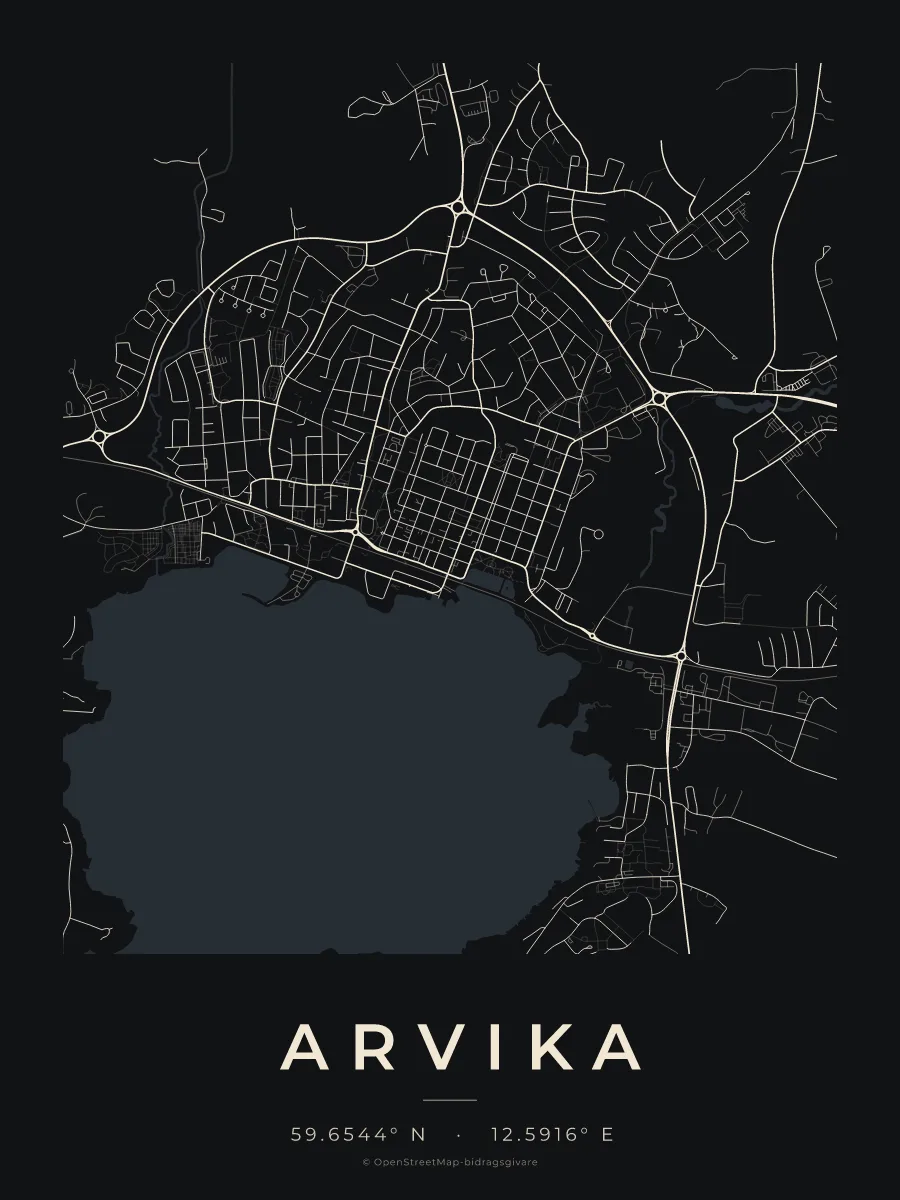 Kartposter över Arvika i stilen Natt