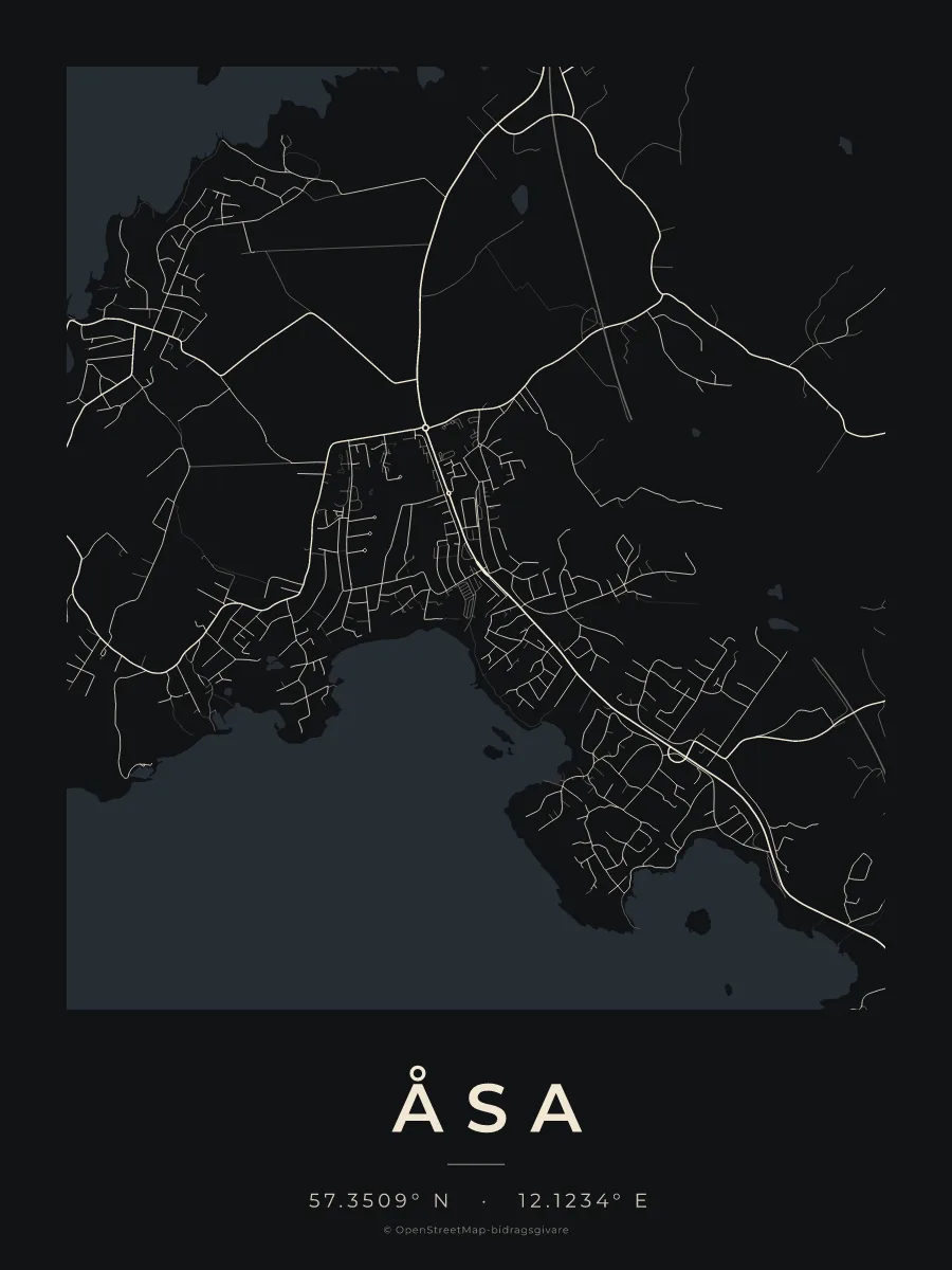 Kartposter över Åsa i stilen Natt