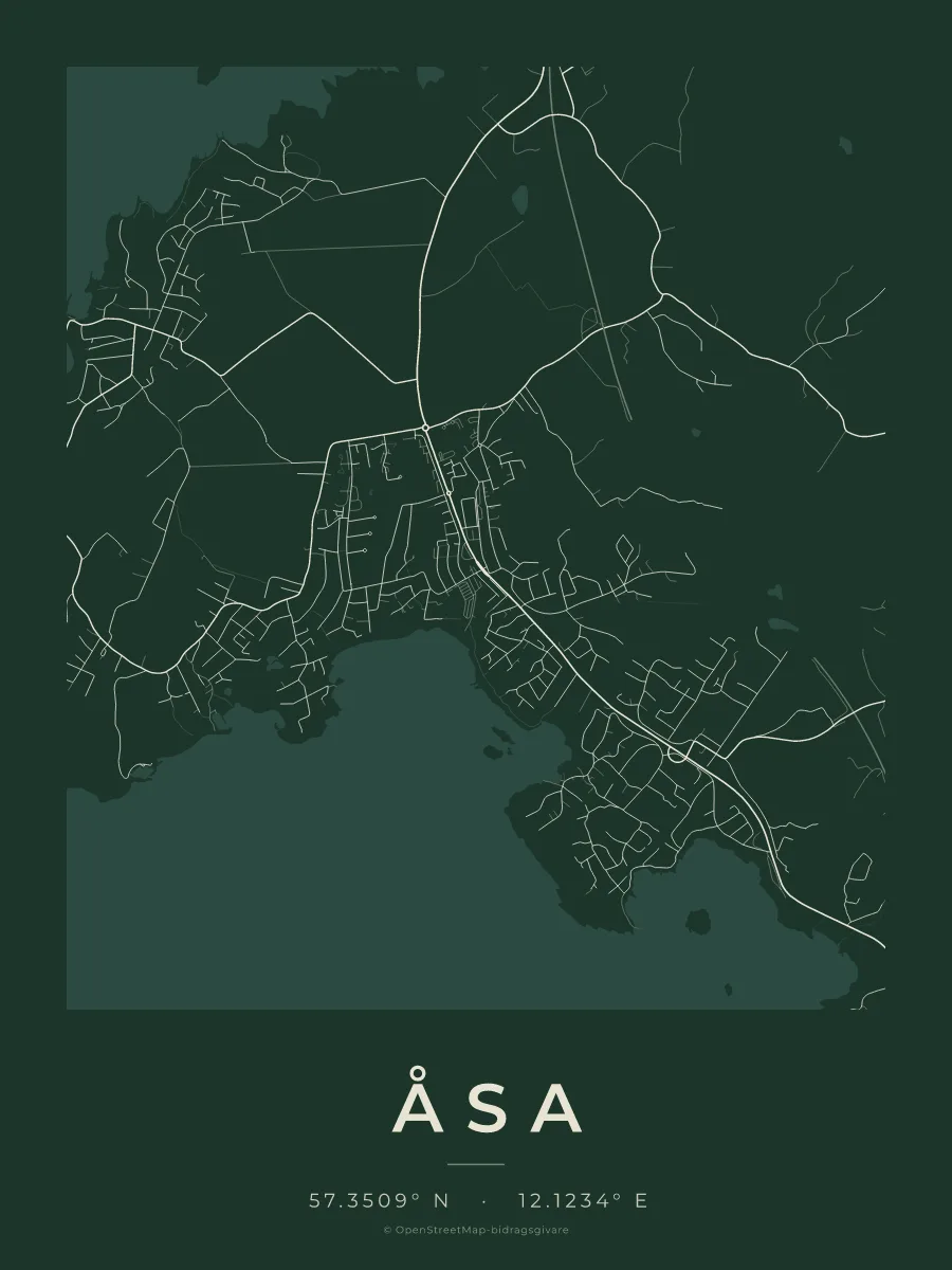 Kartposter över Åsa i stilen Skog