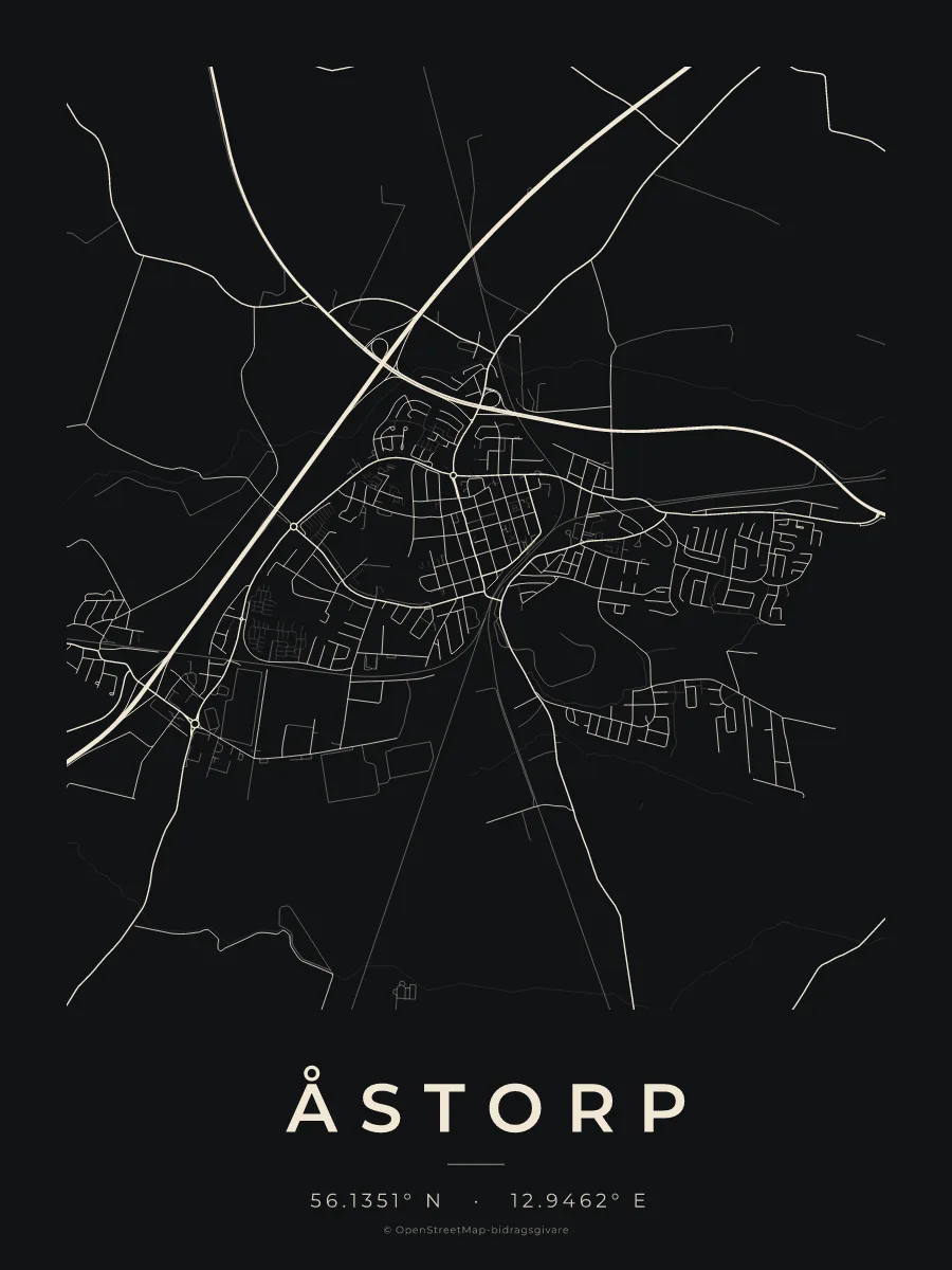 Kartposter över Åstorp i stilen Natt