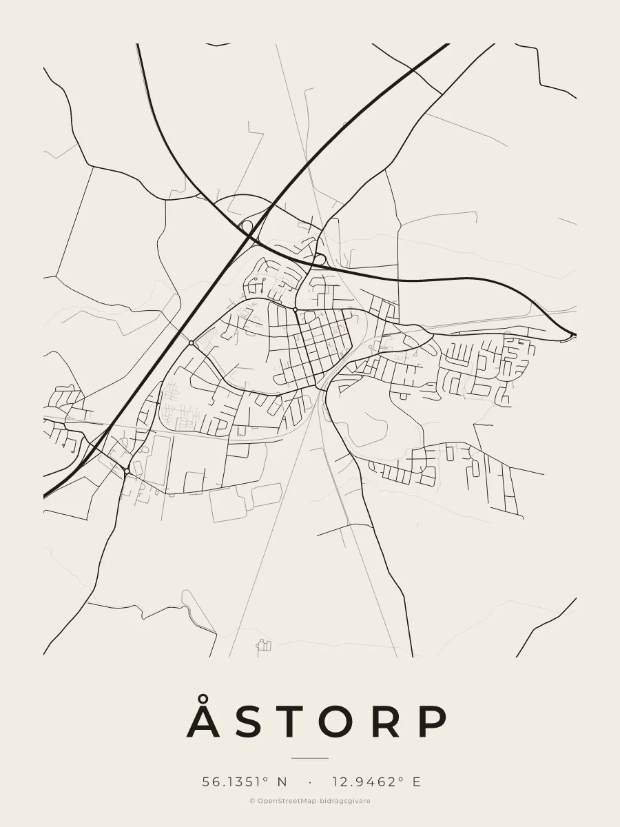 Kartposter över Åstorp i stilen Papper