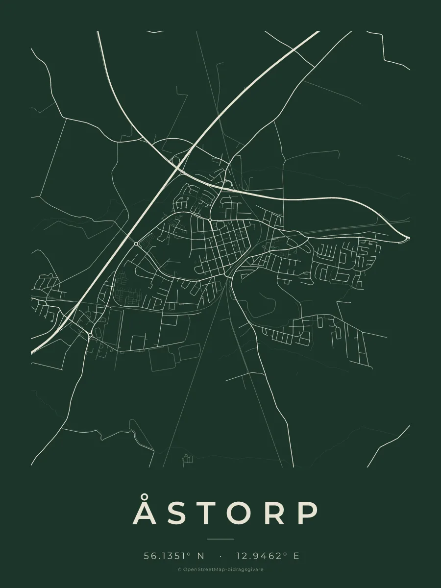 Kartposter över Åstorp i stilen Skog