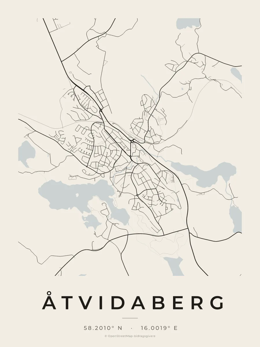 Kartposter över Åtvidaberg i stilen Papper