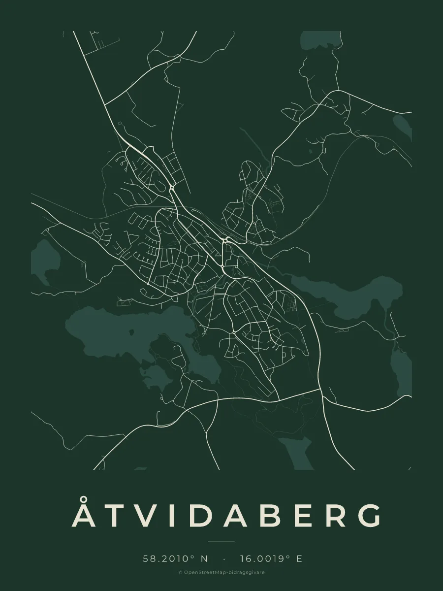 Kartposter över Åtvidaberg i stilen Skog