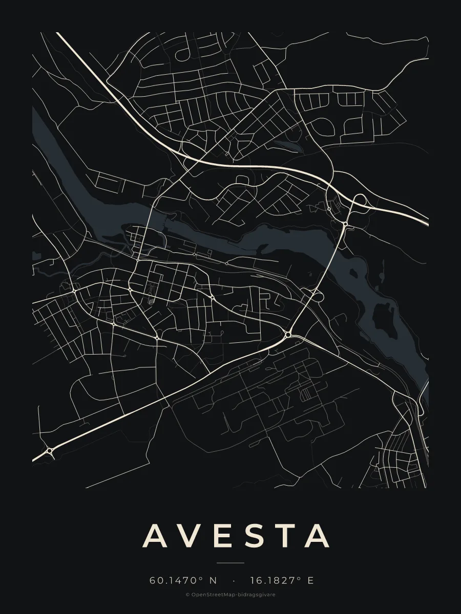 Kartposter över Avesta i stilen Natt