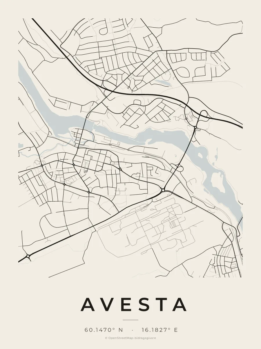 Kartposter över Avesta i stilen Papper