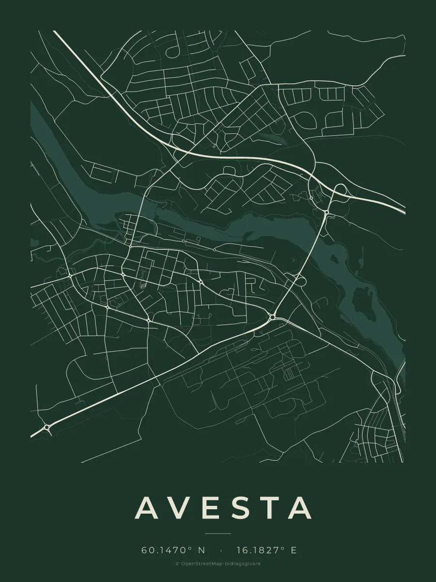 Kartposter över Avesta i stilen Skog