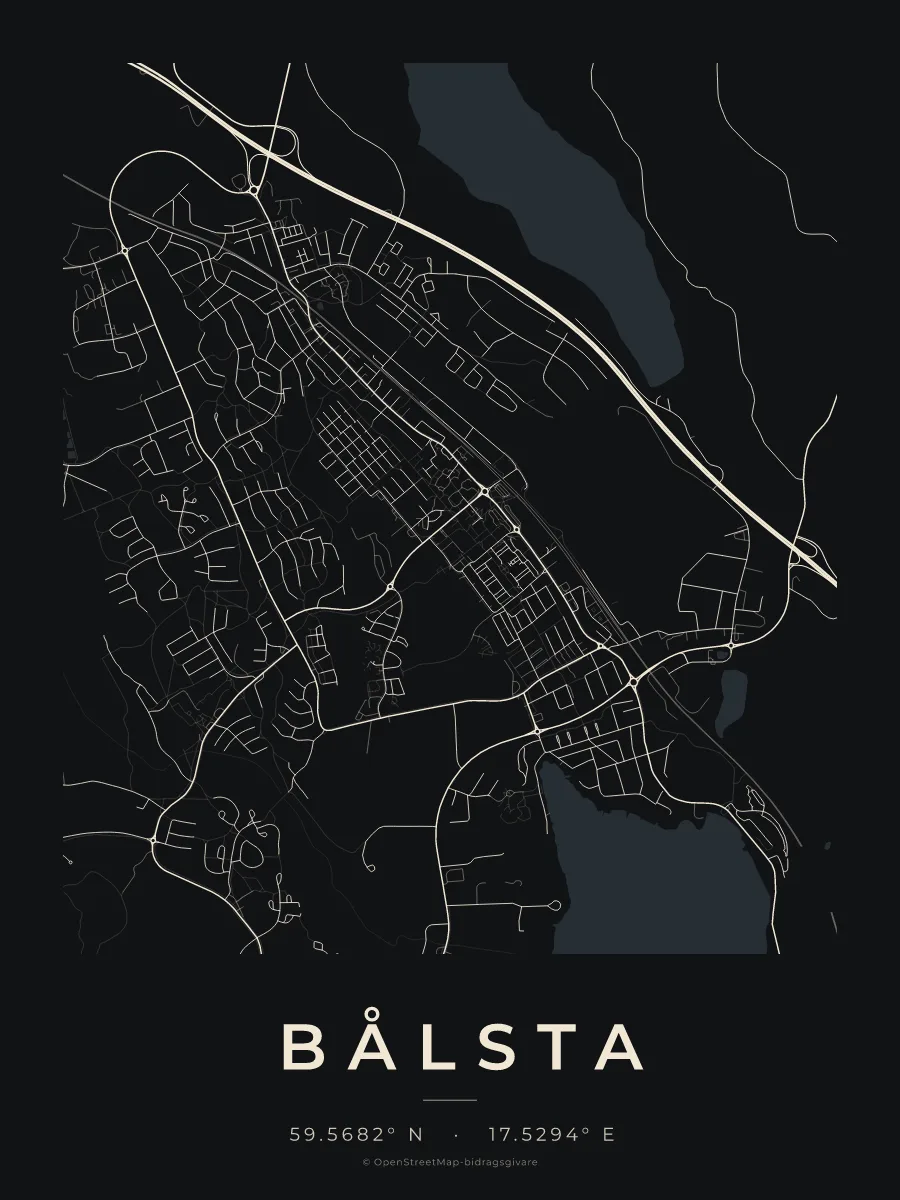 Kartposter över Bålsta i stilen Natt