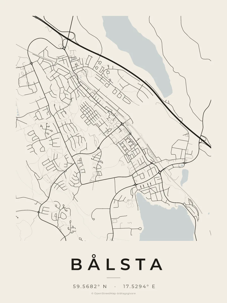 Kartposter över Bålsta i stilen Papper