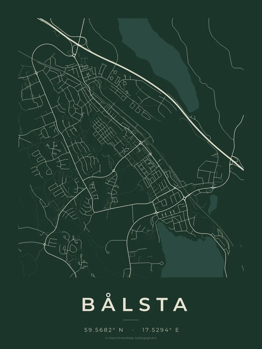 Kartposter över Bålsta i stilen Skog