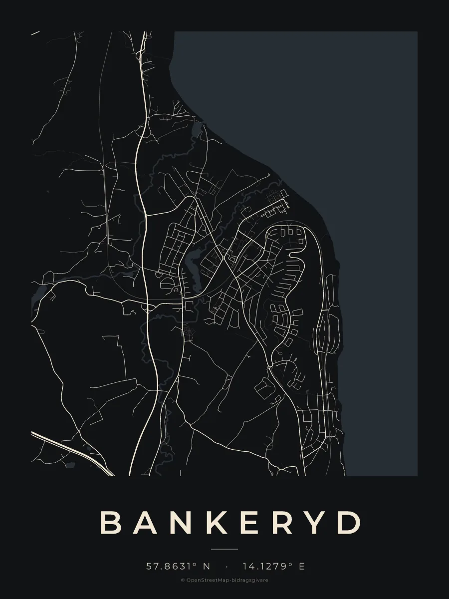 Kartposter över Bankeryd i stilen Natt