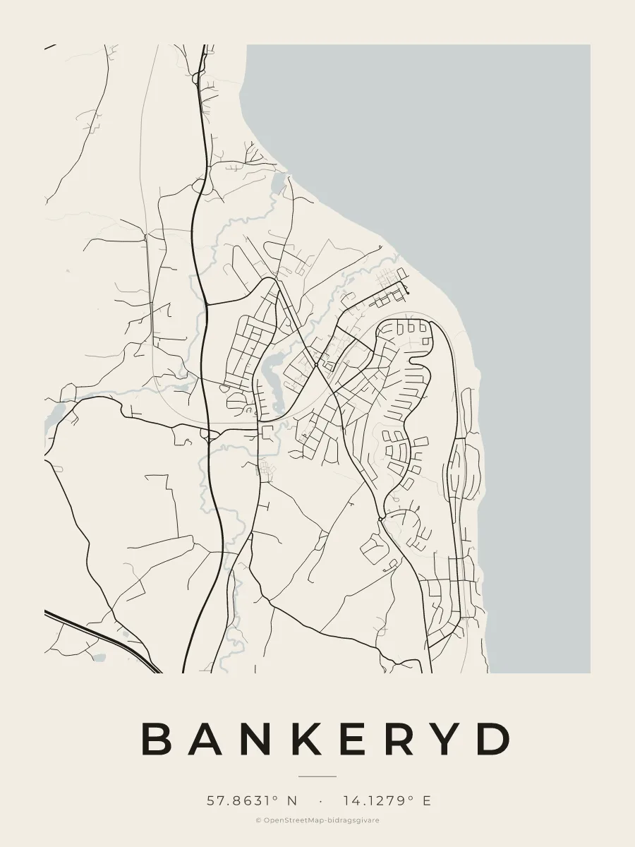 Kartposter över Bankeryd i stilen Papper