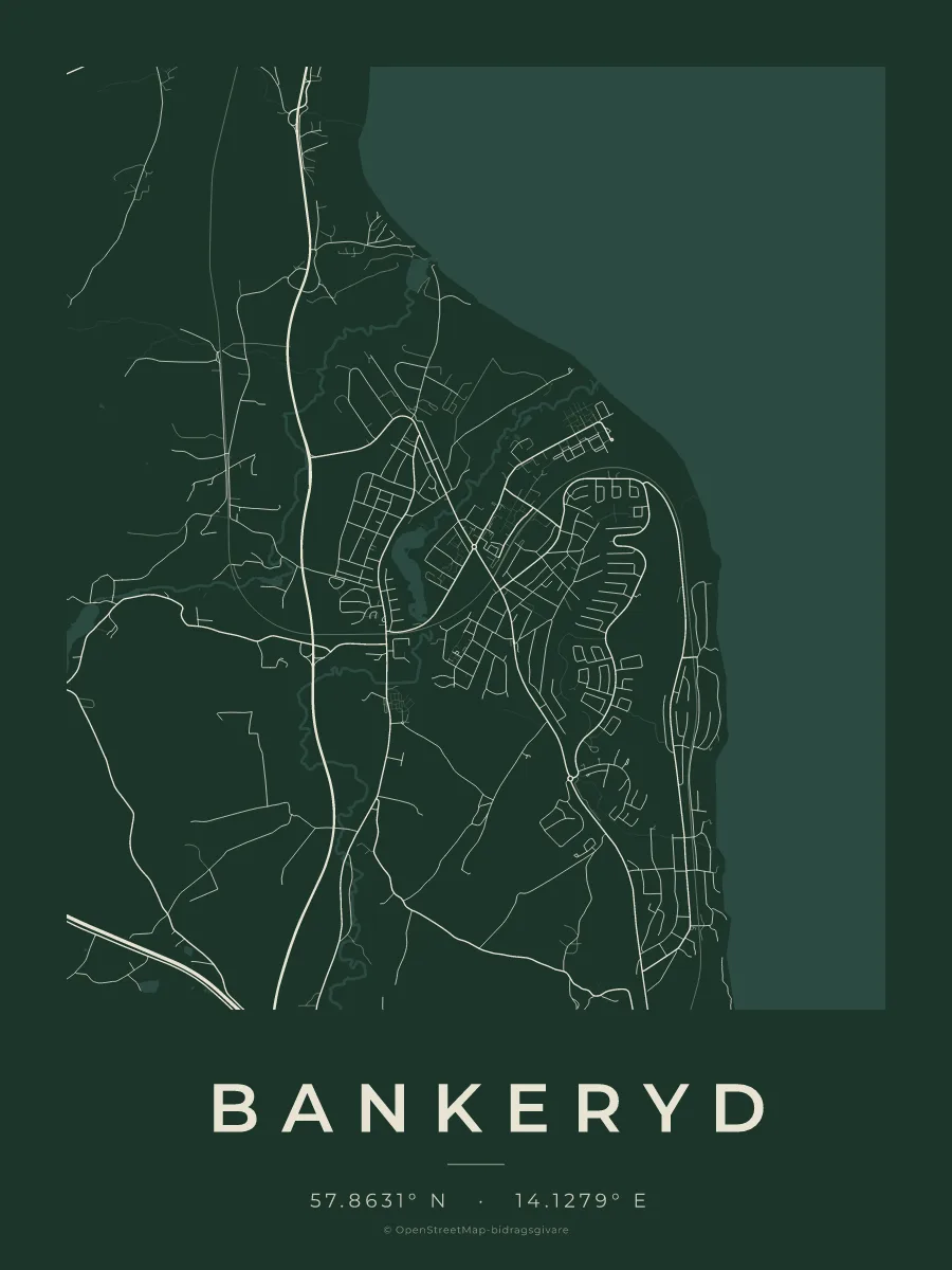 Kartposter över Bankeryd i stilen Skog