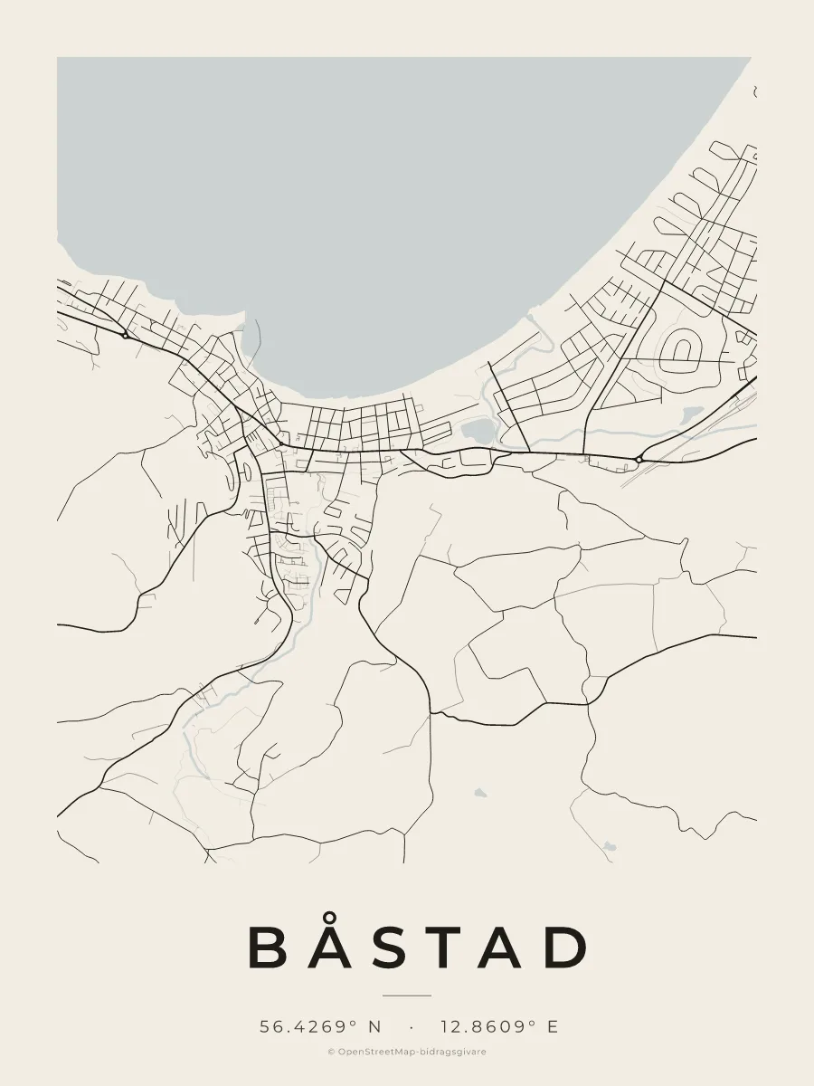 Kartposter över Båstad i stilen Papper