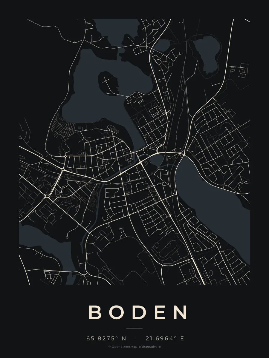 Kartposter över Boden i stilen Natt
