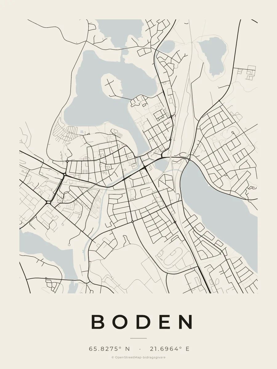 Kartposter över Boden i stilen Papper