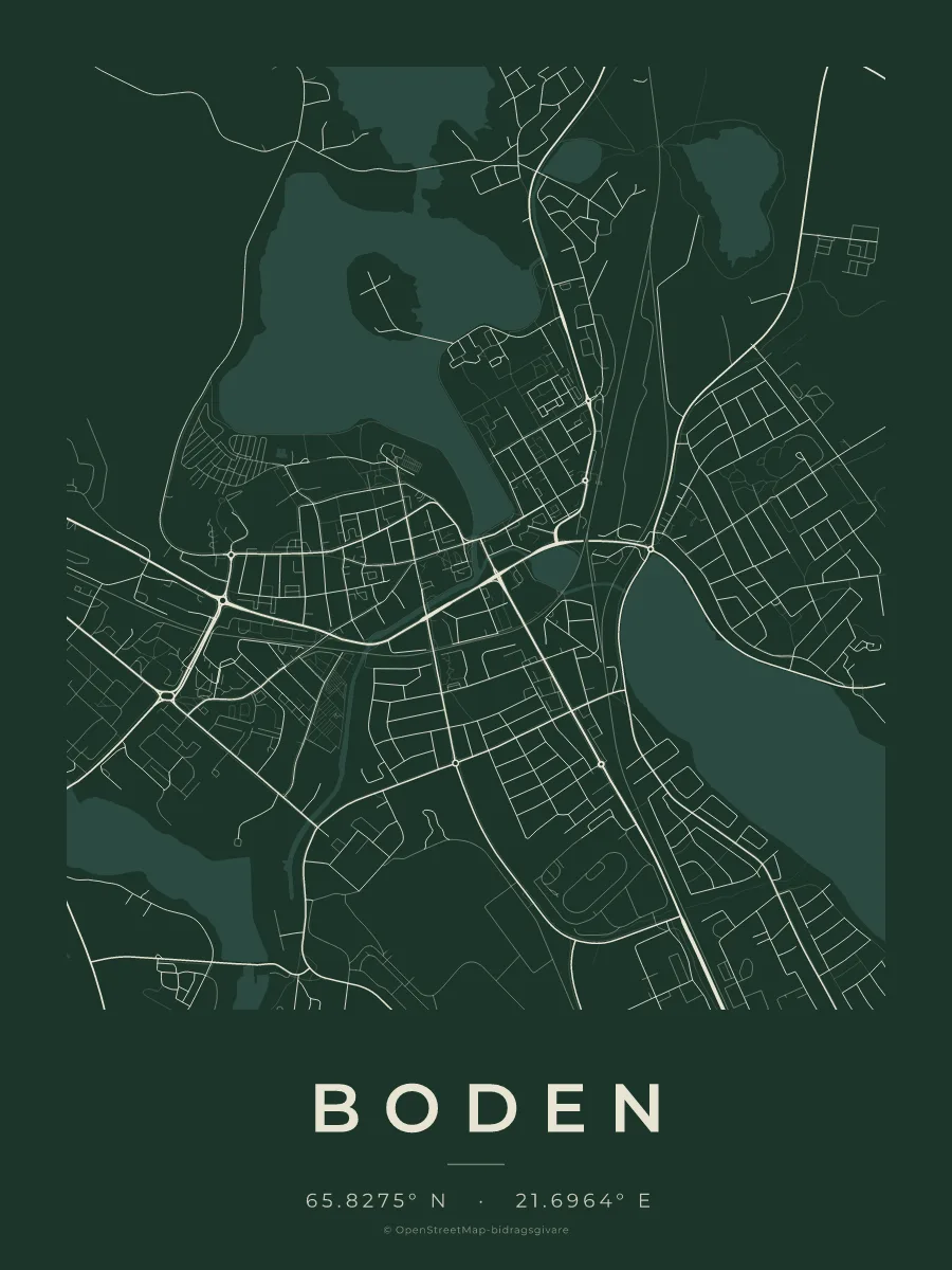 Kartposter över Boden i stilen Skog