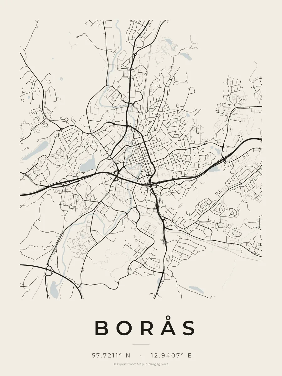 Kartposter över Borås i stilen Papper
