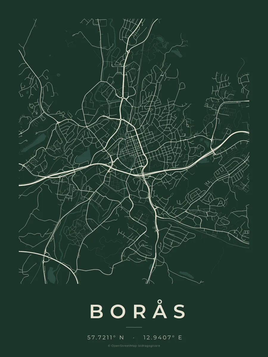 Kartposter över Borås i stilen Skog