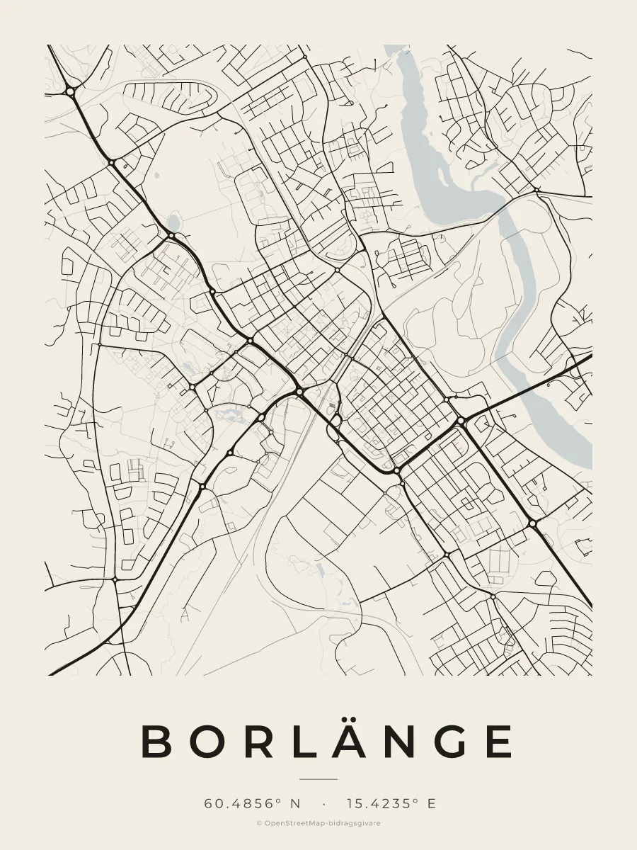 Kartposter över Borlänge i stilen Papper