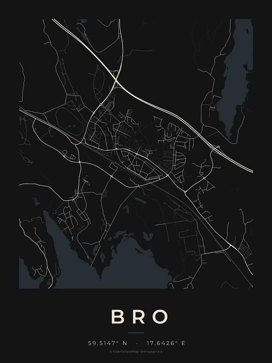 Kartposter över Bro i stilen Natt
