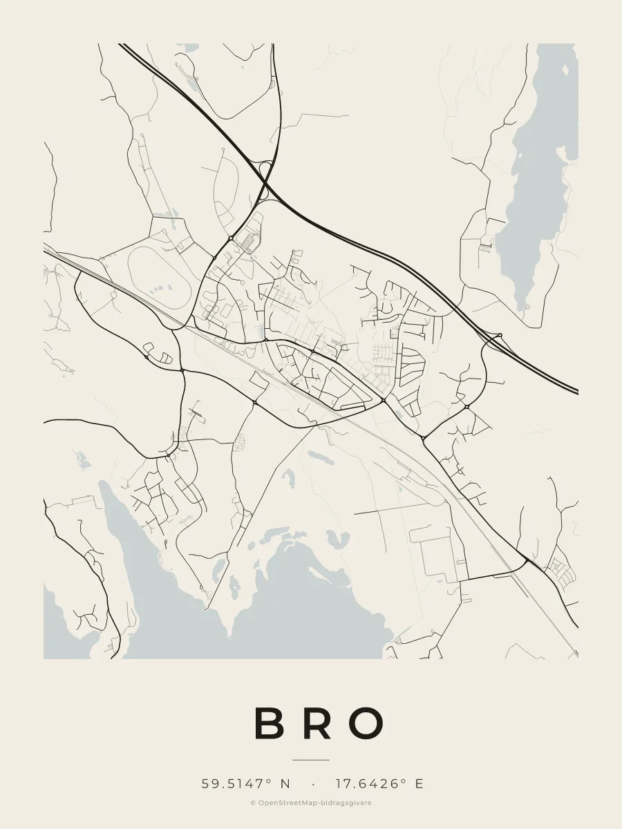 Kartposter över Bro i stilen Papper