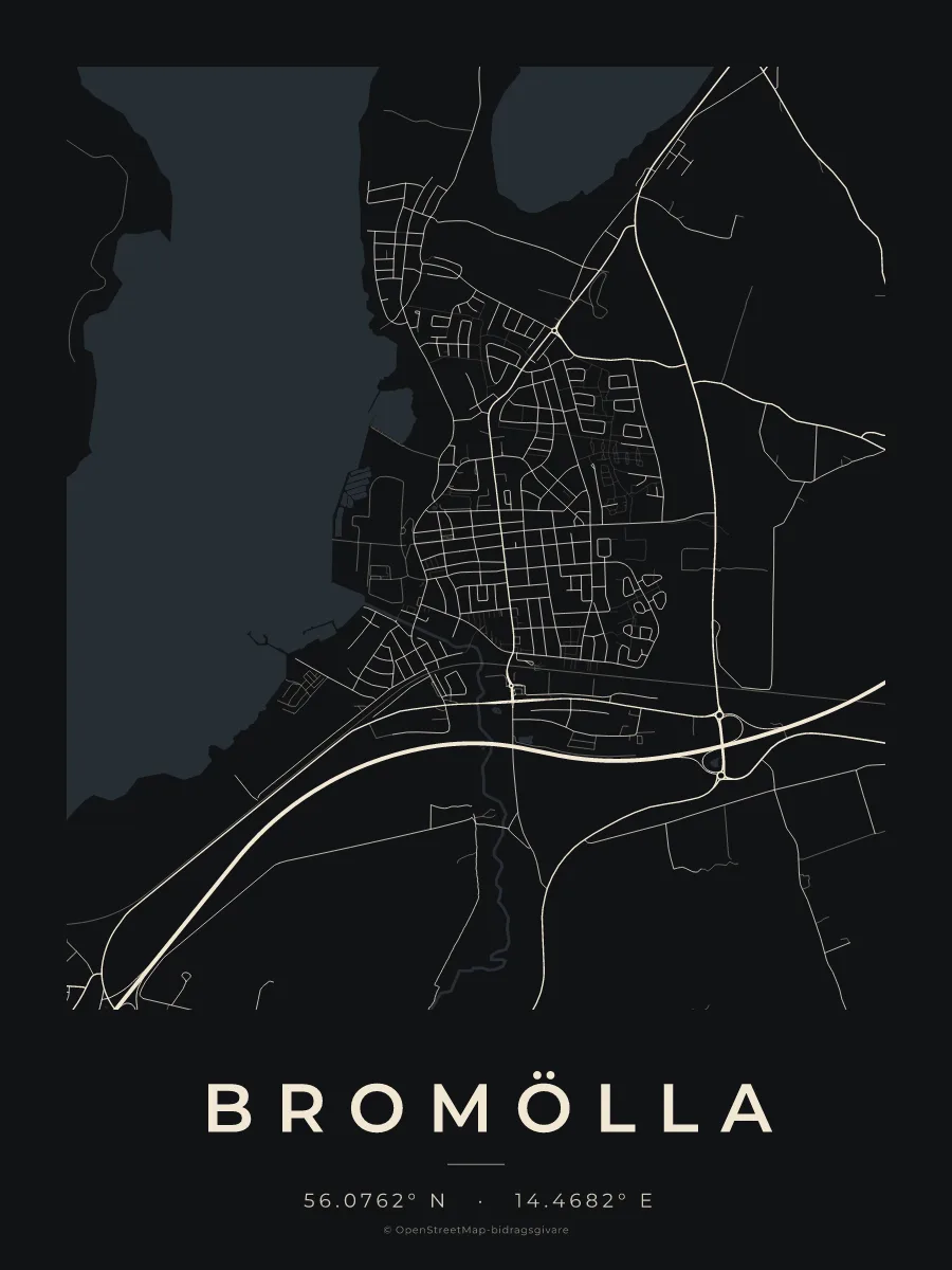 Kartposter över Bromölla i stilen Natt